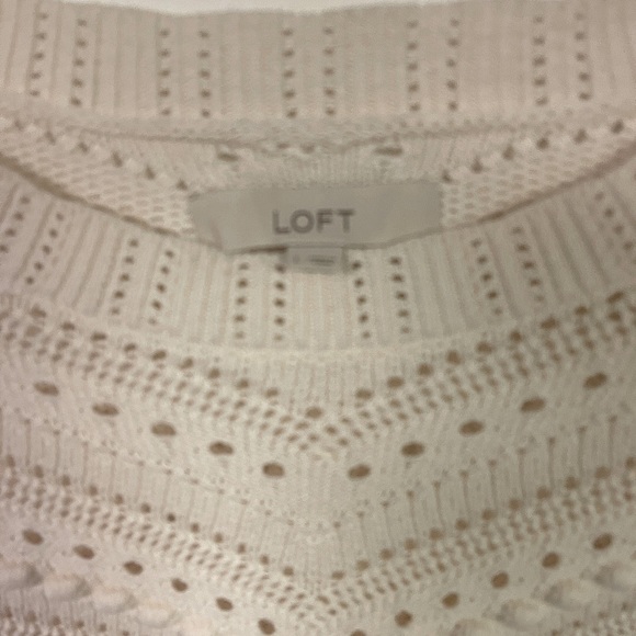Loft White‎ Cream Pom Pom 100% Cotton Open Weave Knit Sweater - Picture 2 of 6